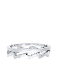 Silberring aus Sterling-Silber mit Zickzackdesign, das glatte und strukturierte Details aufweist, mit polierter Oberfläche und mit "925" zur Authentifizierung gekennzeichnet.