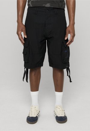 Svarte cargoshorts med flere lommer og snorjusteringer. Laget av lett stoff, med et enkelt design og en avslappet passform.