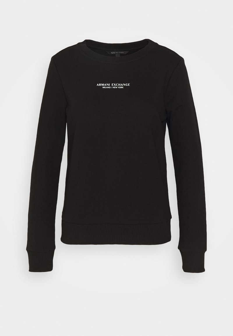 Svart sweatshirt i bomull med rund halsringning, ribbad mudd och nederkant. Har en vit "Armani Exchange Milano/New York"-logotyp på framsidan.