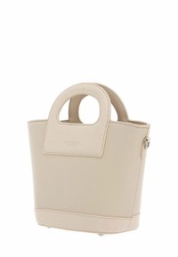 Sac à main Beidenfelt en cuir beige texturé. Présente un design structuré avec des poignées supérieures circulaires et une base plate. Détail discret de la marque.