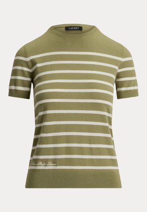 Lauren Ralph Lauren, STRIPED SHORT-SLEEVE SWEATER - T-shirt con stampa - light agave/mascarpone cream