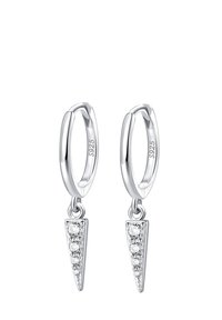 Boucles d'oreilles en argent avec un charme pointu, présentant une rangée de petites pierres précieuses claires sur un côté. Marquées S925 pour argent sterling.