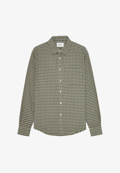 Langärmliges Hemd im Karomuster in Grün, Beige und Marineblau. Mit button-down Kragen und Brusttasche. Aus leichtem Stoff gefertigt.