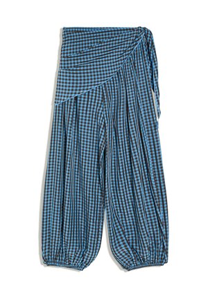 Bershka, CHECKED BALLOON TROUSERS WITH SCARF - Pantalon classique - dark blue
