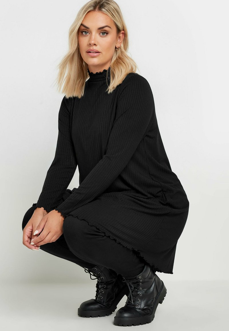 Yours Clothing LONG SLEEVE LETTUCE EDGE - Day dress - black/anthracite - Zalando Yours Clothing LONG SLEEVE LETTUCE EDGE - Day dress - black/anthracite - Zalando