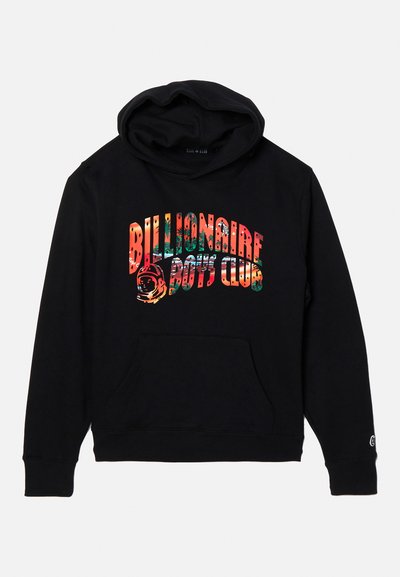Un sweat à capuche noir en tissu doux, doté d'une poche avant, d'une capuche avec cordon de serrage et d'un graphique coloré "Billionaire Boys Club".