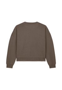 Bruine cropped sweatshirt met lange mouwen, geribbelde manchetten en een gestructureerde afwerking. Naaddetails op de schouders en de halslijn.