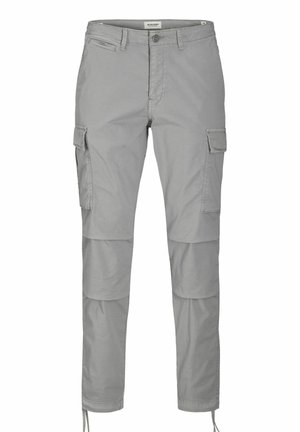 Világosszürke, slim fit stílusú cargo nadrág, könnyű anyagból készült. Több oldalsó zsebbe és �állítható szárra jellemző.