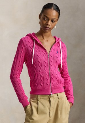 CABLE-KNIT COTTON FULL-ZIP HOODIE - Kardigán - accent pink