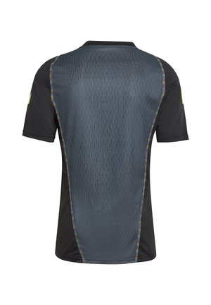 Korteblend sportshirt in zwart en donkergrijs, met een meshstructuur en kleurrijke zijaccenten. Eenvoudig ontwerp met ronde hals.