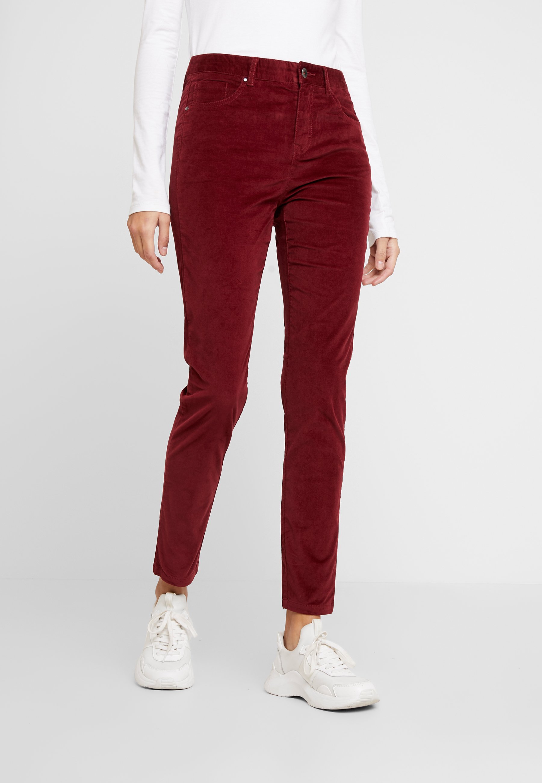 burgundy skinny trousers