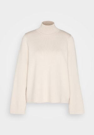 Creme turtleneck trui met lange mouwen, gemaakt van zacht breiwerk. Kenmerkt zich door een aansluitende kraag en een relaxte silhouet. Geen zichtbare patronen of accenten.