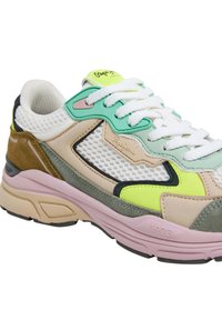 Mitmevärviline toss, mis on valmistatud võrkdokist ja nubukist. Omab roosa, rohelise, beeži ja musta aktsenti, paksust tallast ja valgetest lace'idest.