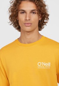 Kollane puuvillane T-särk ümarate kaelustega ja lühikeste varrukatega. Vasakul rinnal on valge trükitud logo "O'Neill Santa Cruz".