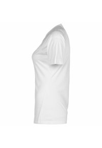 T-shirt blanc à manches courtes, fabriqué en tissu doux et lisse. Design ajusté avec un col rond et des coutures latérales discrètes pour un look soigné.