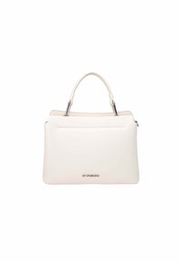 Sac à main en simili cuir blanc avec une forme structurée, des poignées supérieures, une fermeture zippée et des accents en métal argenté minimalistes. Poche avant à glissière incluse.