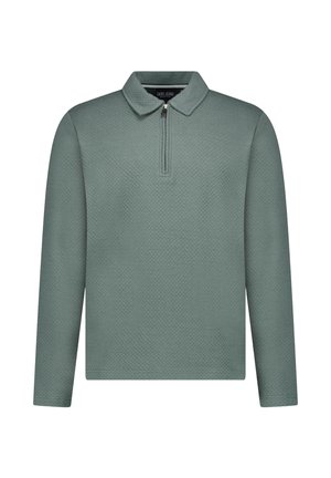 Groene pullover met lange mouwen, structuur, halve rits en kraag, gemaakt van mediumgewicht stof, geschikt voor casual gebruik.