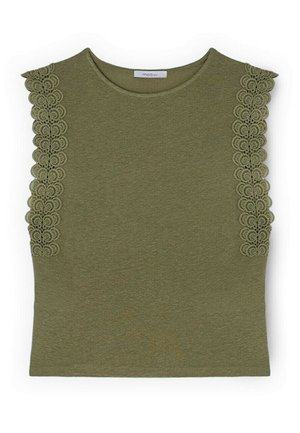 Motivi, T-SHIRT CON INSERTI IN PIZZO - T-shirt imprimé - verde militare