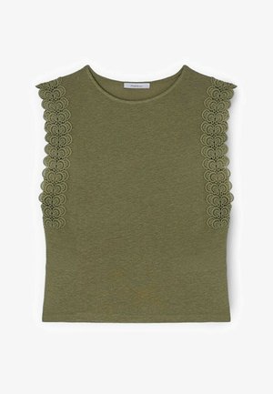 Motivi, T-SHIRT CON INSERTI IN PIZZO - T-shirt print - verde militare