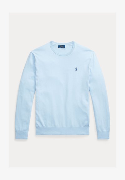 Felpa a maniche lunghe con girocollo di colore azzurro chiaro, realizzata in cotone, con collo e orlo a coste e un piccolo logo ricamato sul petto.