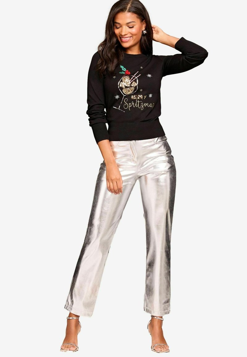 Lipsy CHRITMAS SLOGAN CREW NECK- REGULAR FIT - Pulover - black merry spritzmas