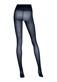Collant opaco blu navy con un design senza cuciture, dotato di un alto cinturino in vita e una texture liscia. Colore uniforme in tutto, senza motivi o accenti.