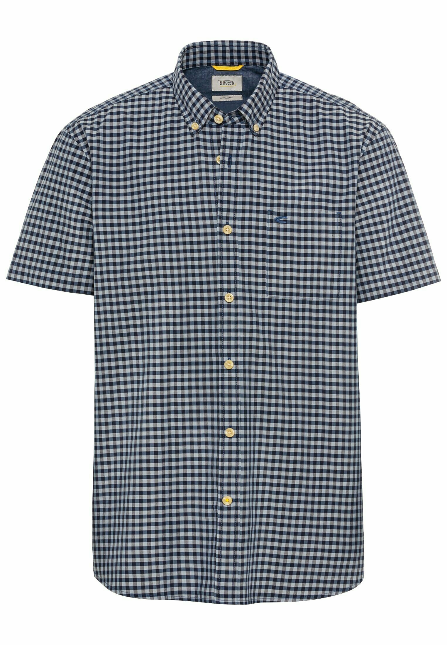 Camel Active Herren-Kurzarmhemd Popeline – Kariert In Grau, Orange, Blau, Regular Fit, 100% Baumwolle