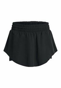 Skort sportivo nero con vita elastica, design svasato e superficie liscia. Presenta una tasca a filetto su ciascun lato.