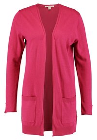 Cárdigan de manga larga en un vibrante color rosa, con un frente abierto, dos bolsillos delanteros y puños y dobladillo de canalé. Fabricado en un tejido suave y texturizado.