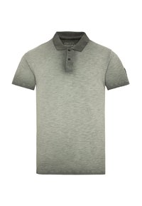 Herren Polo-Shirt mit kurzen Ärmeln in einem Farbverlauf von Grau, mit strukturiertem Finish, Knopfleiste und kontrastierendem Kragen.