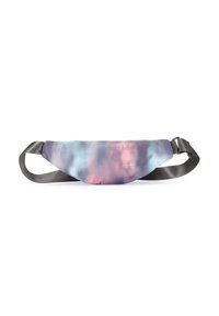 Fanny pack with a smooth, multicolored gradient design in shades of purple and pink; features a grey adjustable strap and buckle.