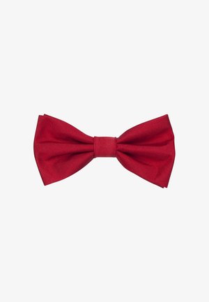 Rote Fliege aus strukturiertem Stoff, mit klassischer Form und zentralem Knoten. Glatte Oberfläche ohne sichtbare Muster oder Akzente.