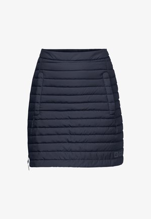 Czarna pikowana ocieplana spódnica z poziomymi przeszyciami, bocznymi kieszeniami oraz zamkiem błyskawicznym na dolnym brzegu dla regulowanego dopasowania.