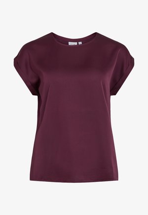 Burgundin lyhythihaisen paidan, jossa on pyöreä kaula-aukko, valmistettu sileästä, kevyestä kankaasta, jossa on löysä istuvuus ja yksinkertainen muotoilu.