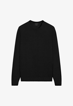 Sort langærmet sweater lavet af blødt stof, med rund halsudskæring og ribbet manchetter samt kant. Minimalistisk design uden mønstre.
