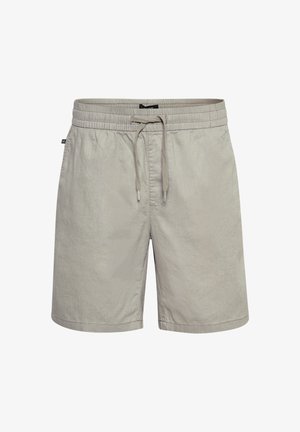 Világosszürke rövidnadrág puha, könnyű anyagból. Jellemzője az elasztikus derékpánt, zsinórral, oldalsó zsebekkel és laza szabással.