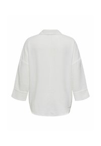 Camicia bianca, testurizzata, con colletto e maniche a tre quarti. Presenta una vestibilità ampia e un orlo dritto. Design semplice e versatile.