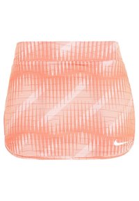 Falda atlética naranja con un diseño estampado que presenta rayas verticales y acentos en ángulo. Confeccionada con un material ligero y elástico.