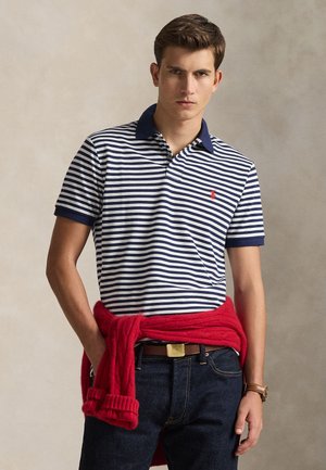 CUSTOM SLIM FIT STRIPED MESH POLO SHIRT - Πόλο - newport navy/white