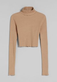 Hladký, zkrácený rolák v světle béžové barvě, s dlouhými rukávy a těsným střihem s texturovaným povrchem.