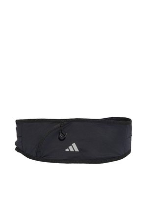 Ceinture de running noire ajustable avec poche zippée et logo réfléchissant Adidas au centre avant, conçue pour porter de petits objets pendant l'exercice.