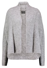 Ljusgrå, oversize cardigan i texturerad stickad tyg. Öppen framdesign med långa ärmar och en mjuk, fluffig utseende.