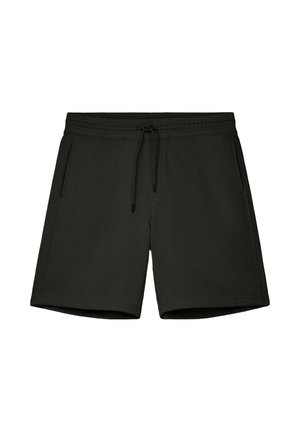 Shorts décontractés noirs avec taille élastique et cordon de serrage à l'avant, dotés de poches latérales, posés à plat sur un fond blanc.