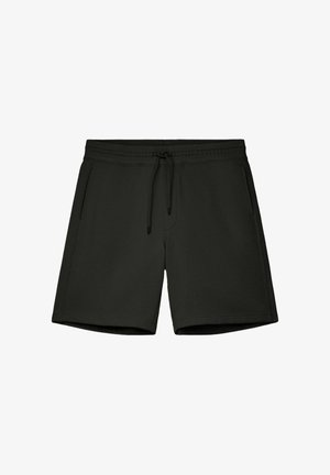 Shorts décontractés noirs avec taille élastique et cordon de serrage à l'avant, dotés de poches latérales, posés à plat sur un fond blanc.
