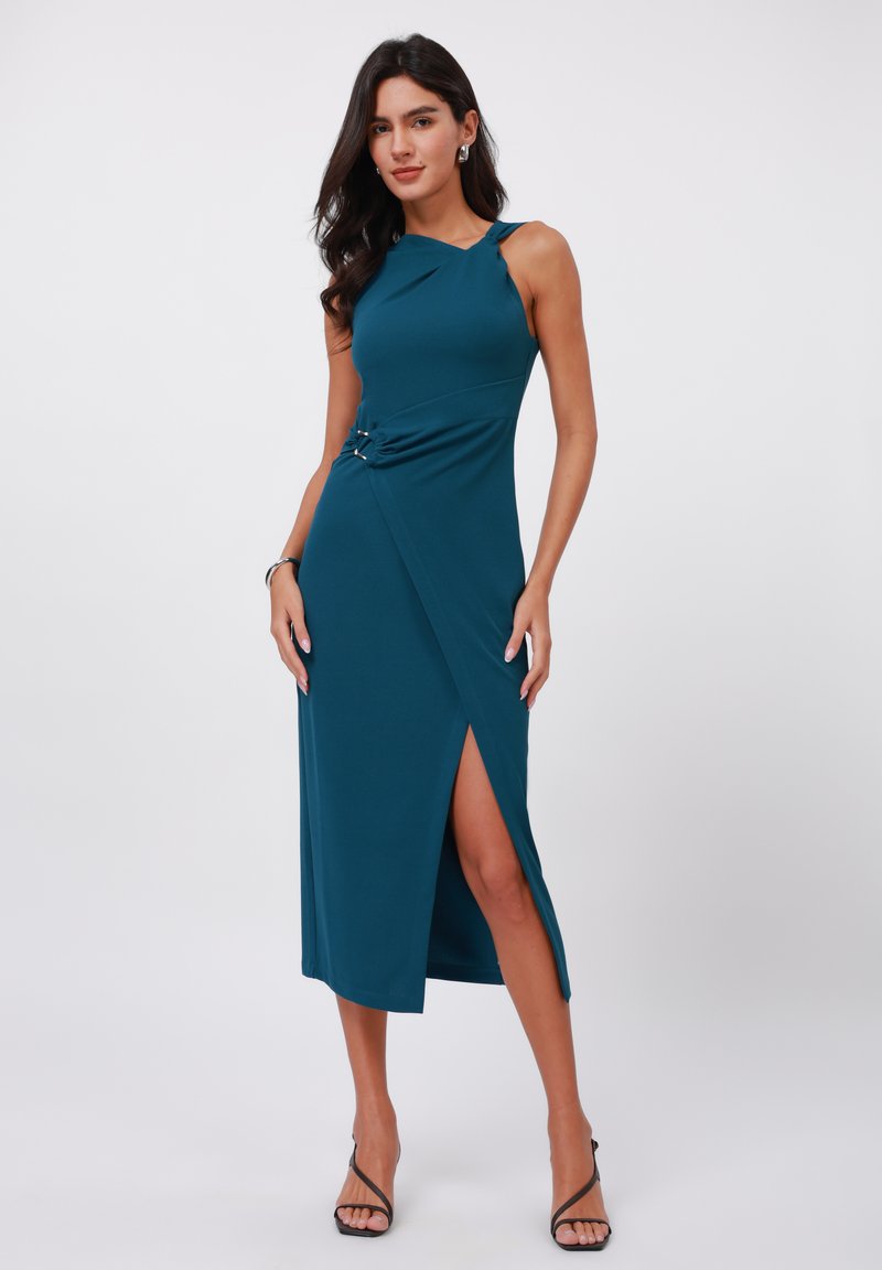 Wenrine Damesjurk, party, cocktail, club, bodycon, jurk, bruiloftsgast, mesh, lange mouwen, vierkante hals, mini-jurk, slim fit, rozerood, M