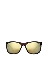 Ruske plastične naočale s gradijentnim žuto-zelenim sočivima, pravokutnog oblika, glatke površine, s imenom brenda "SINNER" na okviru.