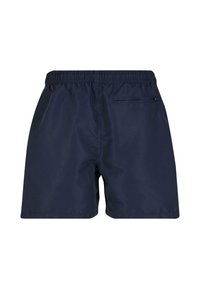 Jūras spēku zili peldbikses, kas izgatavotas no viegla materiāla, ar elastīgu jostasvietu un aizmugurējo kabatu ar rāvējslēdzēju. Gluda tekstūra.