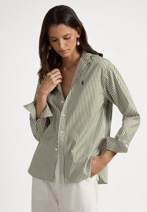 RELAXED FIT STRIPED COTTON SHIRT - Skjortebluser - olive/white