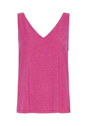 Top lavorato a maglia senza maniche da donna rosa con scollo a V, orlo dritto e vestibilità comoda.