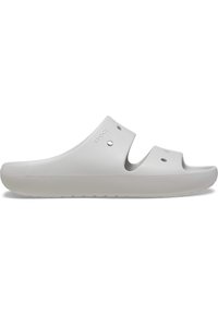 Zoccolo grigio chiaro realizzato in materiale simile alla gomma, con due aperture superiori, fori di ventilazione e una suola texturizzata per la trazione.